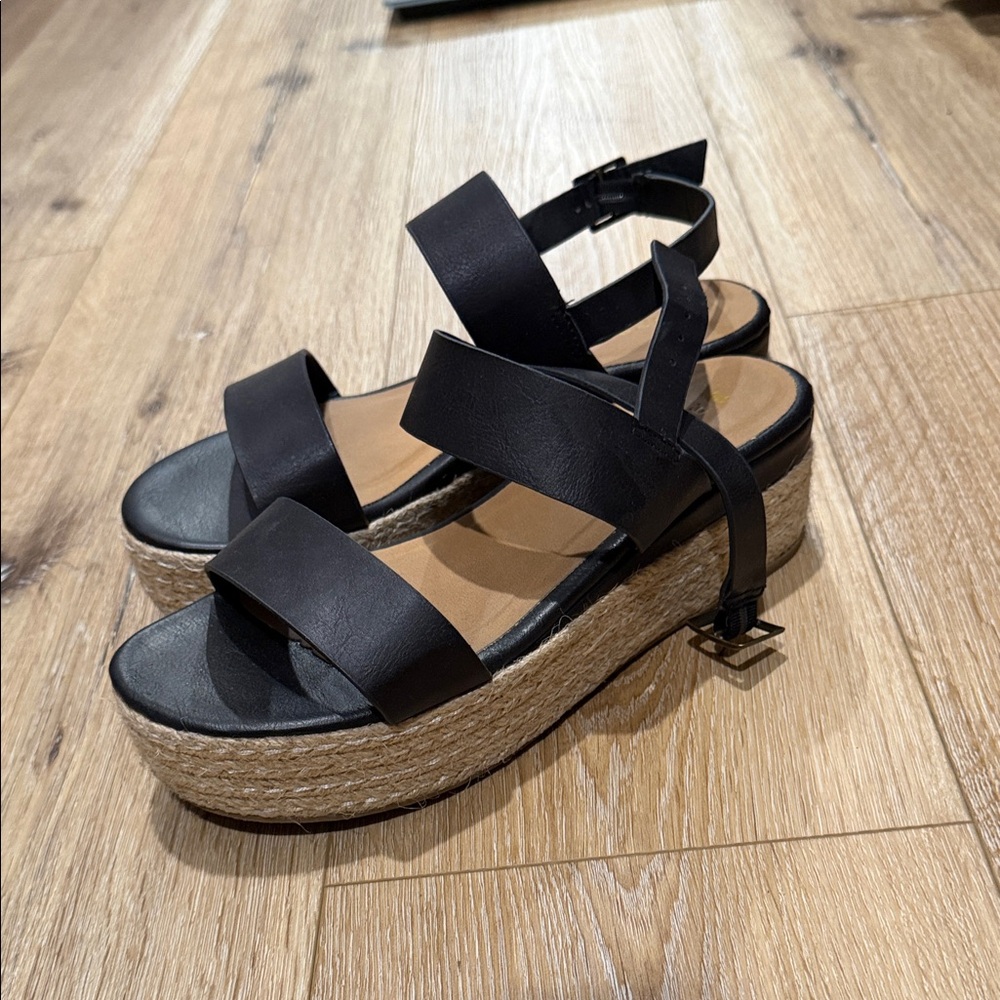 BAMBOO Black Espadrille Wedge Sandals